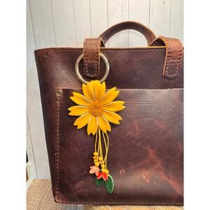 Yellow Dahlia Purse Charm Genuine Leather Flower Yellow Bag Charm NEW FAST SHIP